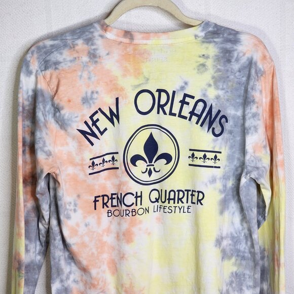 Southern Spirit Multi Color Blue Yellow Orange Tie Dye Cotton New Orleans Tee M - Picture 11 of 16